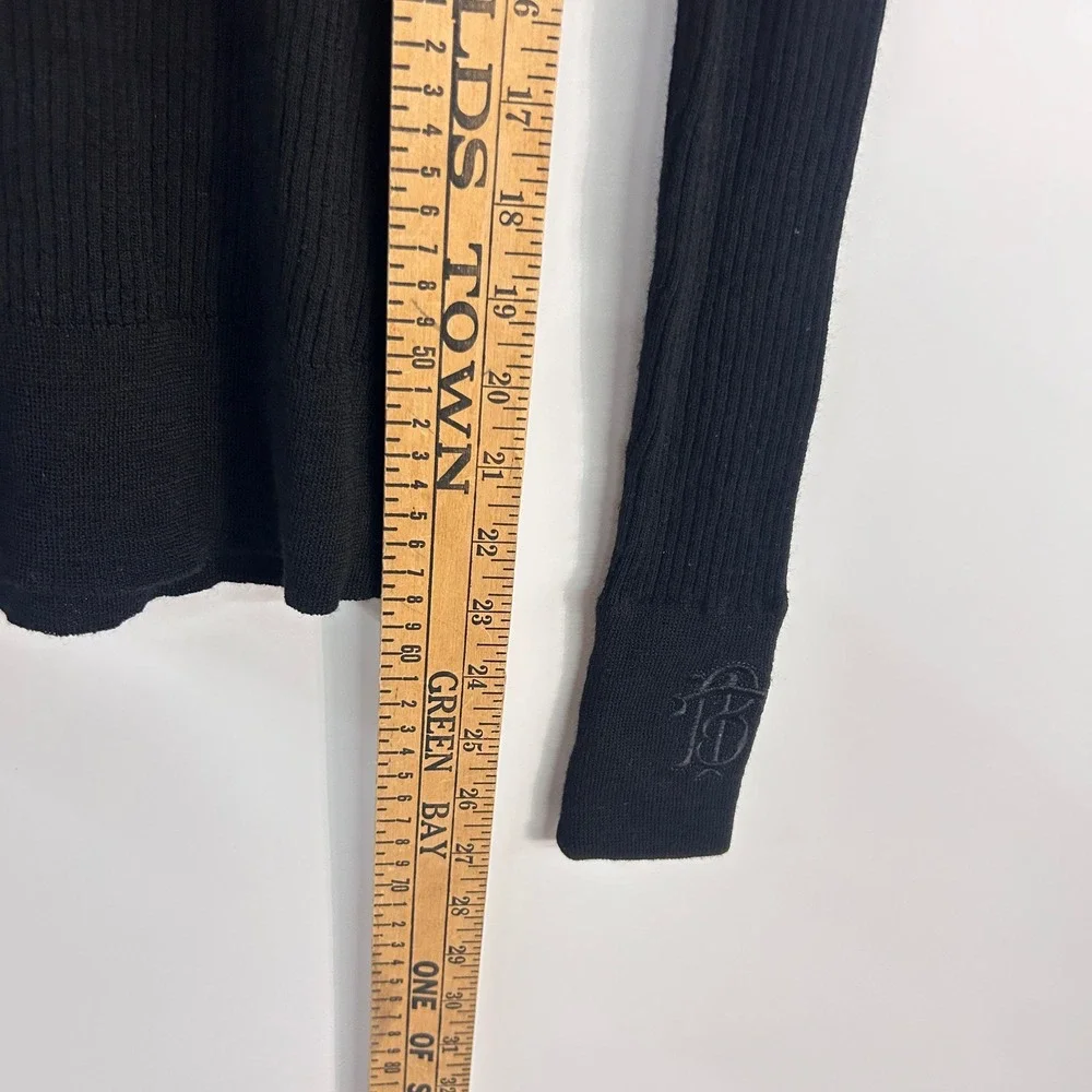 Tory Burch 100% Wool Turtleneck Sweater Large Black Ribbed Quarter Zip Preppy